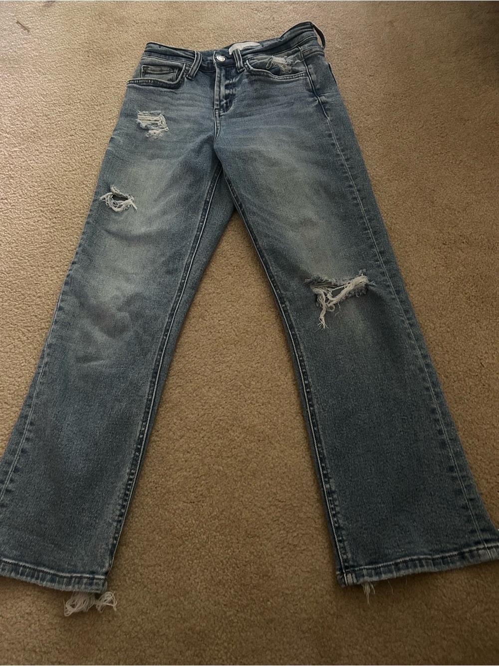 High-Rise Distressed Straight-Leg Jeans - Faded Blue
